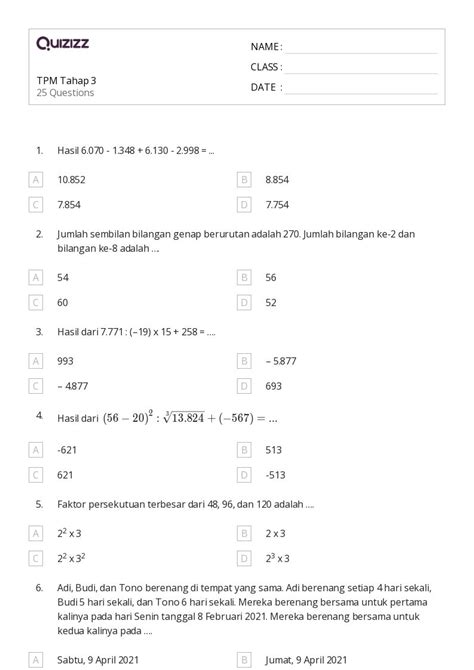 50 Lembar Kerja Waktu Ke Jam Seperempat Untuk Kelas 6 Di Quizizz