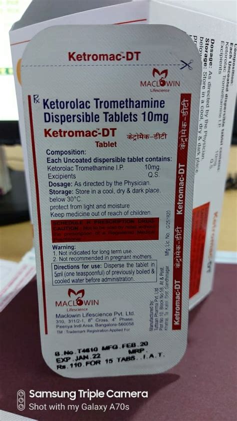 Ketorolac Tromethamine Dispersible 10 Mg Tablet At Rs 110 55 Mrp Per