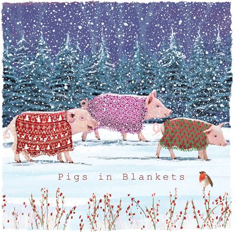 Christmas Cards Fun Pigs In Blankets Art Humour Farm Snow Cards Of