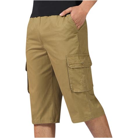 Men S Casual Twill Elastic Cargo Shorts Below Knee Loose Fit Multi