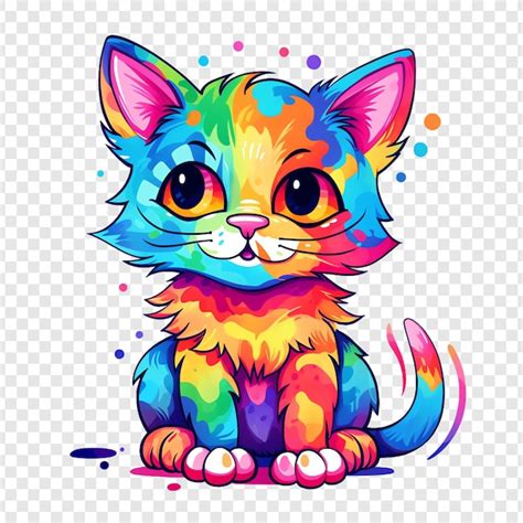 Um Desenho De Um Gato Uma Cauda Colorida E As Palavras Gato PSD