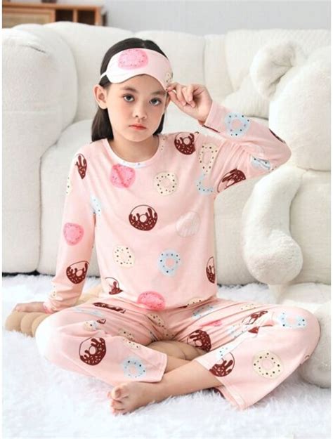 Buy Shein Tween Girls Knitted Baggy Donut Patterned Crewneck Top With