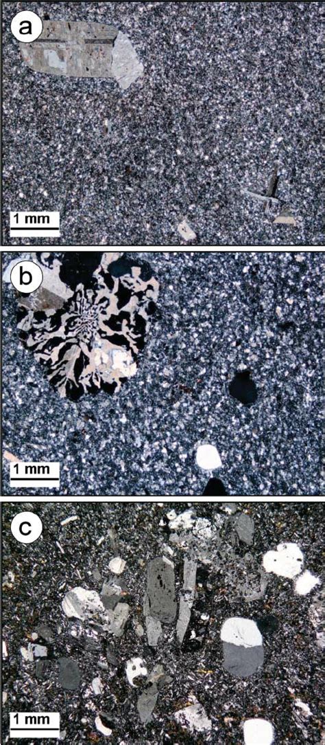 Thin-section microphotographs of plagioclase-phyric rhyolite ...