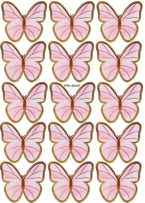 Pink Butterflies With Gold Trims Are Arranged In The Shape Of A