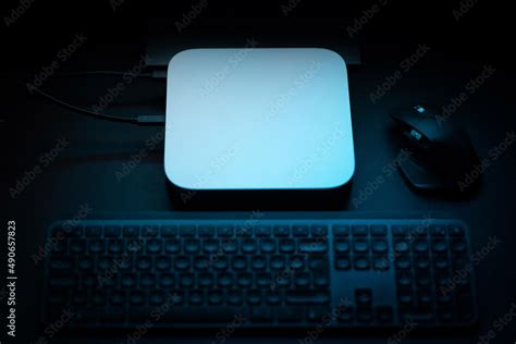 PC desktop computer isolated with blue backlight Stock Photo | Adobe Stock