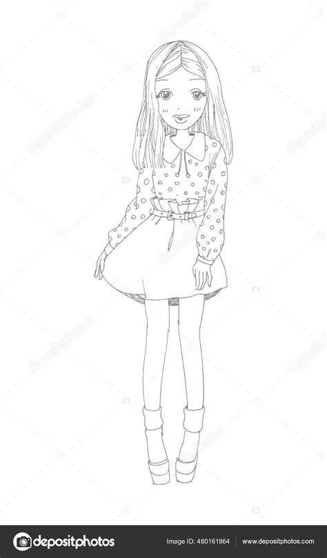 Beautiful Cute Girls Hand Drawn Happy Young Girl Cartoon Doodle Stock