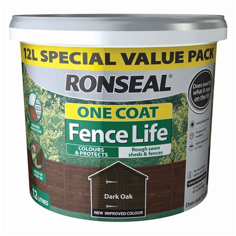 Ronseal One Coat Fence Life Dark Oak Matt Shed And Fence Treatment 12l