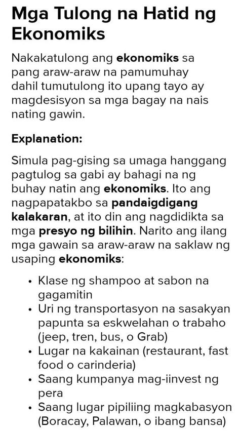 Paano Makatutulong Ang Pag Aaral Ng Ekonomiks Sa Pang Araw Araw Na Pamumuhay Brainly Ph