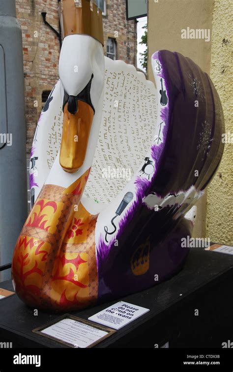 Artistic Display Of Swan Sculptures In Wells Somerset UK Stock Photo