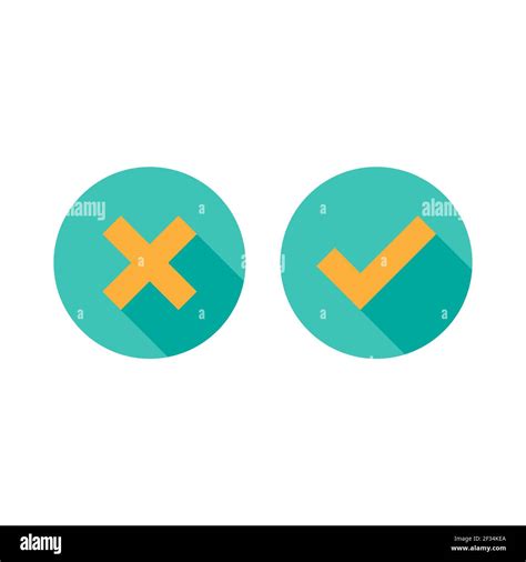 Set Of Check Mark Icons Squared Orange Tick And Cross With Shadow In