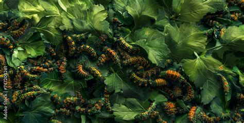 Caterpillar Army Feasting A Large Group Of Caterpillars Munch On Leaves