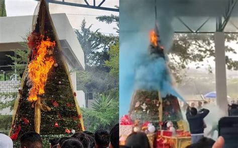 Se incendia árbol de Navidad en plena ceremonia del CECyTE de