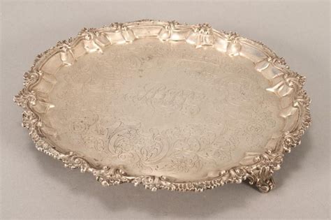 Victorian Sterling Silver Salver With Ornate Acanthus Design Trays