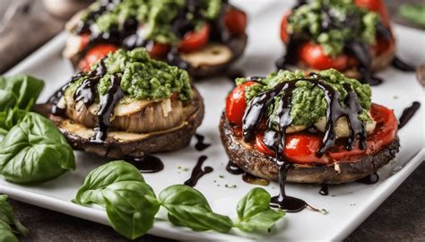 Caprese Stuffed Portobello Mushroom Caps With Pesto And Balsamic Drizzle Your Gourmet Guru