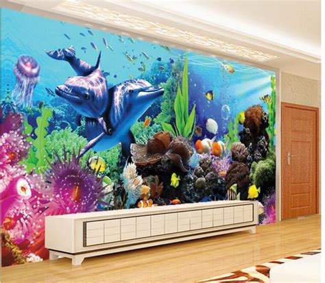 3d room wallpaper custom mural non woven wall sticker The 3 d stereo tropical fish aquarium ...