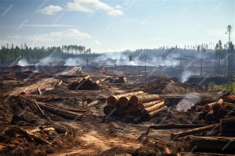 Premium Ai Image Illegal Deforestation Landscape View Of Trees Cut And Burned