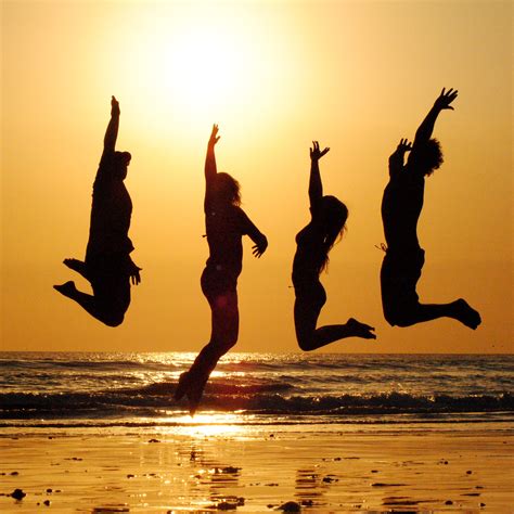 Free Images Beach Ocean Silhouette Group People Sun Sunset Morning Jump Vacation