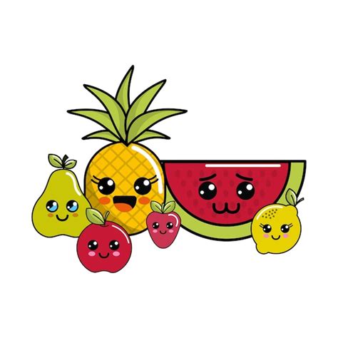 Ícone de kawaii frutas felizes Vetor Premium