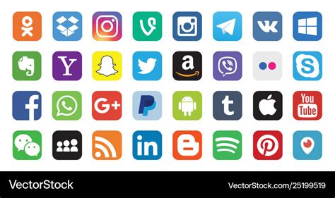 32 Logos Set Popular Social Media Icons Royalty Free Vector