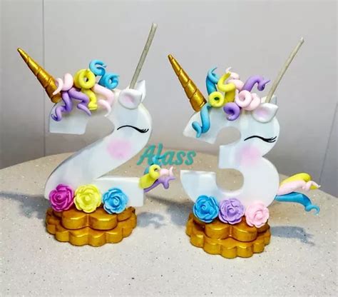 Adorno Torta Vela Unicornio Personalizada Porcelana Fria En Venta En