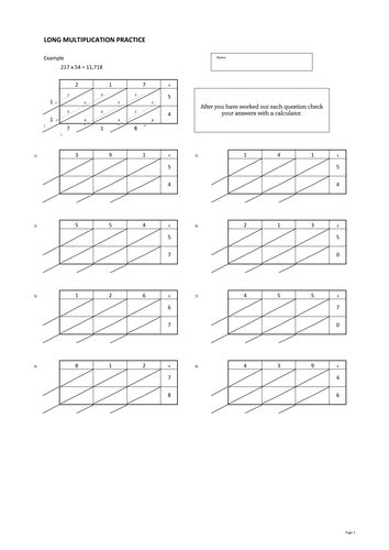 Long Multiplication practice worksheets chinese or lattice method | Teaching Resources