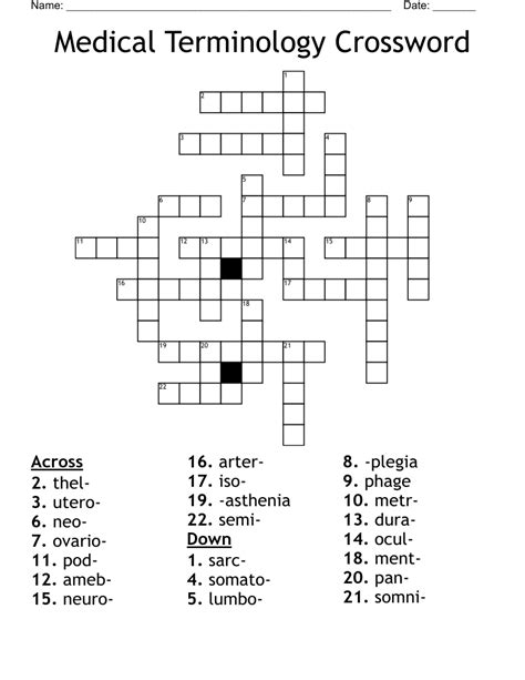 Medical Terminology Crossword Puzzle Answers
