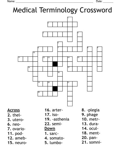 Medical Terminology Crossword Wordmint