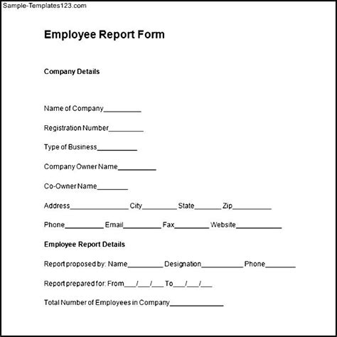 Sample Employee Report Form Sample Templates Sample Templates