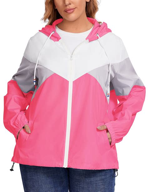 Avoogue Women Plus Size Waterproof Rain Jacket Raincoat Packable