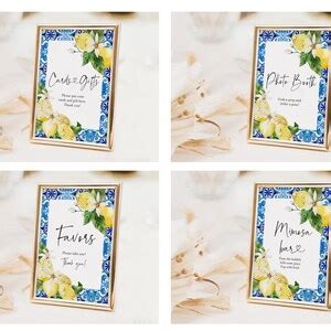 Blue Tiles Lemon Wedding Invitation Bundle Mediterranean Wedding Suite