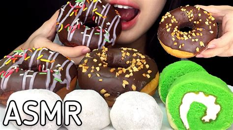 Asmr Mochi Chocolate Doughnuts Green Tea Roll Cake 리얼사운드 먹방 Real Sound Mukbang Youtube