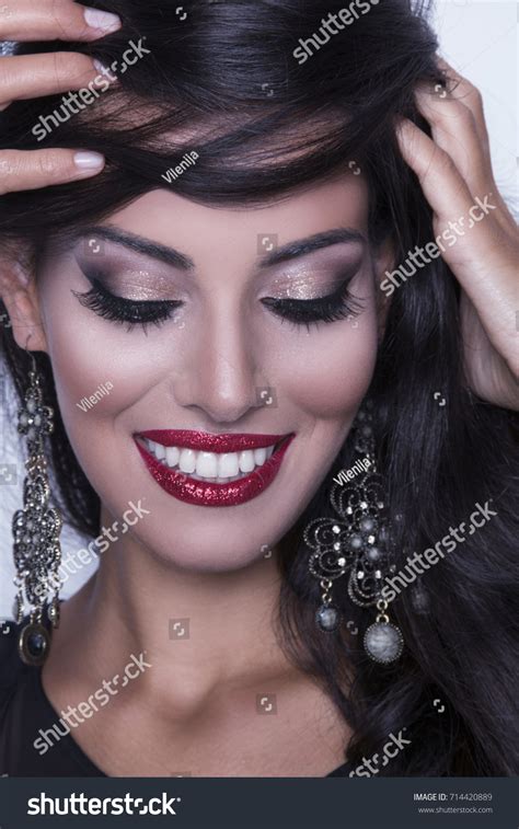 Closeup Portrait Gorgeous Brunette Red Lips Stock Photo Shutterstock