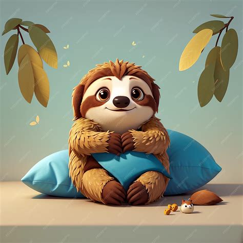 Premium Photo Cute Sloth Hug Pillow Cartoon Vector Icon Illustration