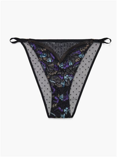 Butterfly Wings Lace Mesh String Bikini Panty In Black Multi