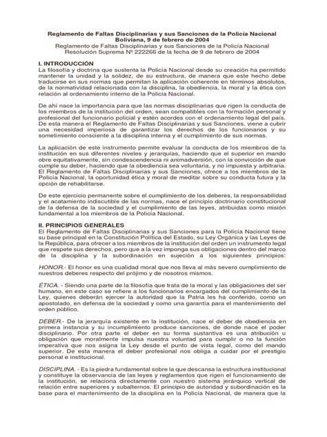 Reglamento De Faltas Disciplinarias Y Sus Sanciones De La Policia Nacional Bolivia Descargar