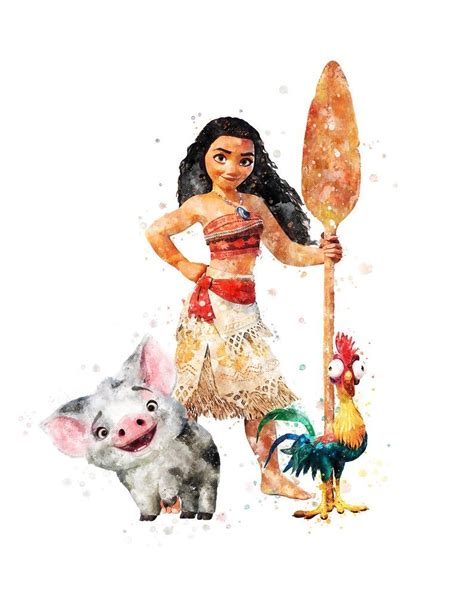 Princess Moana Art Print Hei Hei Pua Watercolor Artwork Moana Etsy In 2021 Disney Princess