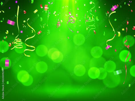 Celebration Background With Color Ribbon On Green Bokeh Background