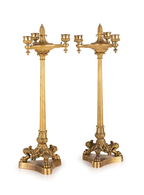 COPPIA DI CANDELABRI IN BRONZO DORATO XIX SECOLO Wannenes Art