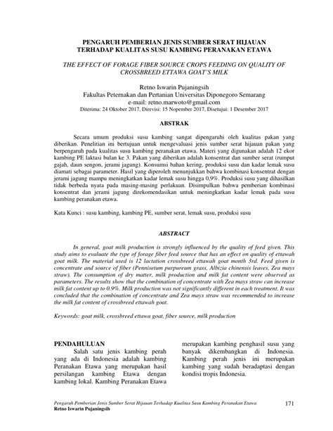 Pdf Pengaruh Pemberian Jenis Sumber Serat Hijauan Terhadap Kualitas