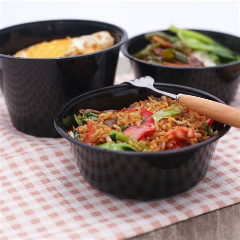 Clear Black White Disposable Plastic Pp Salad Soup Bowl With Lid