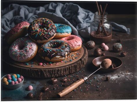 Vlag Foto Van Een Plateau Vol Verse Donuts X Cm Foto Op