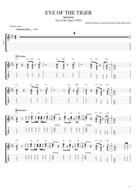 Tablature Eye Of The Tiger De Survivor Guitar Pro Full Score