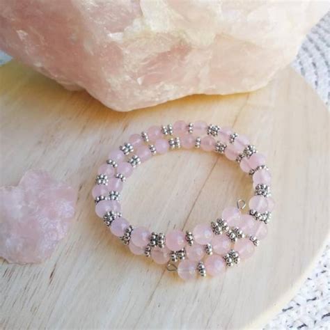 Bracelet en Pierres semi précieuses Quartz rose bijou femme fait main