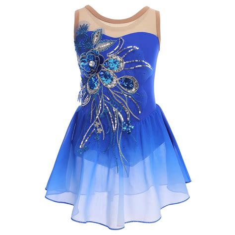 Ibtom Castle Girls Ice Figure Skating Dress Sparkly Sequins Sheer Mesh