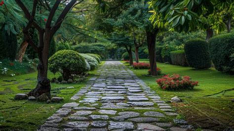 Stone Pathways Through A Royal Garden Premium Ai Generated Image