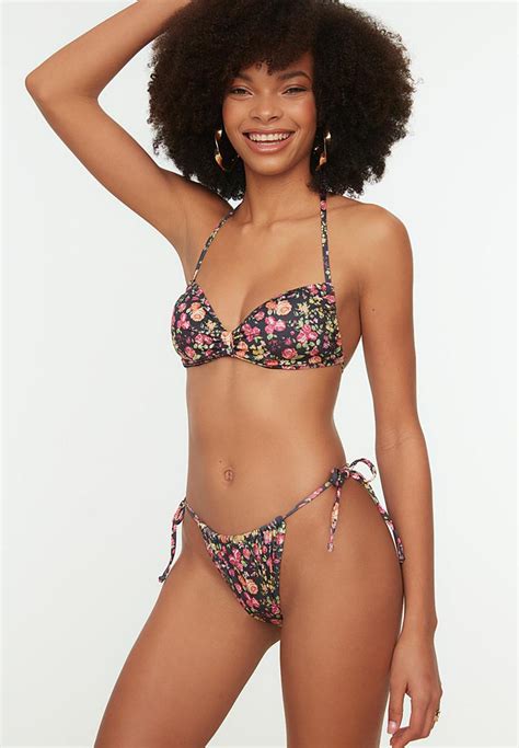 Floral Patterned Bikini Set Black Multi Trendyol Bikinis