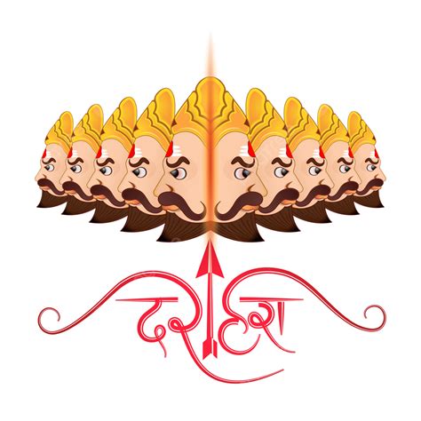 Ravan Heads Vector Illustration With Dussehra Bow Creative Hindi