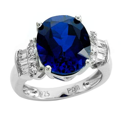 Sterling Silver Lab Created Sapphire And Lab Created White Sapphire Ring