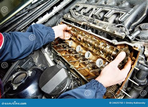 Machanic Repairman At Automobile Car Engine Repair Stock Photo Image