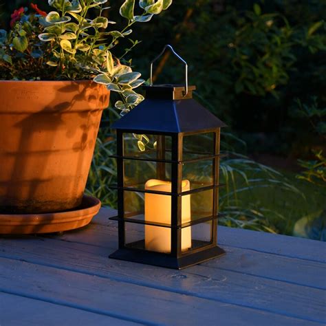 LumaBase Solar Powered Lantern With LED Candle Horizontal Black